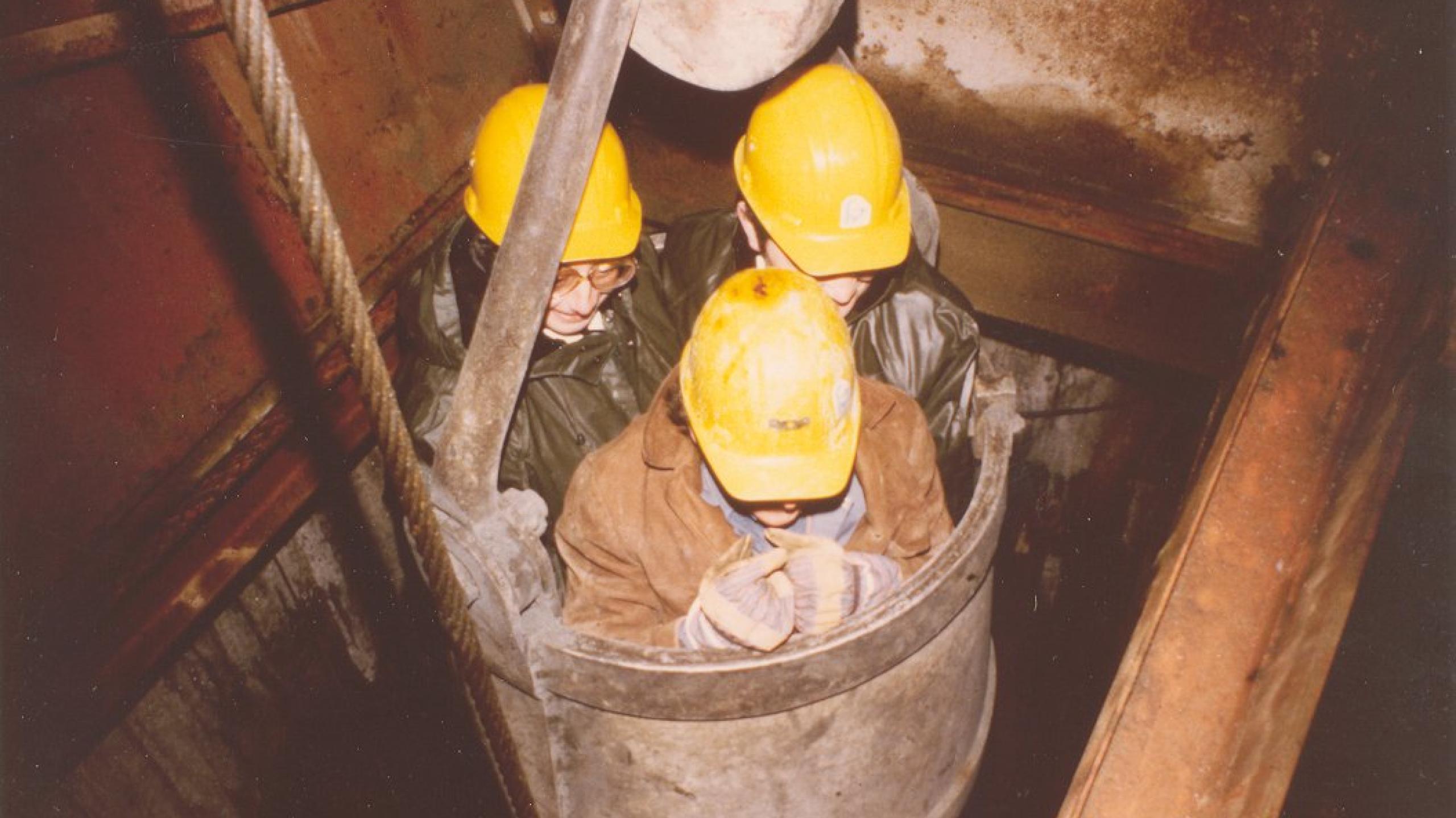 Descending the shaft in a barrel